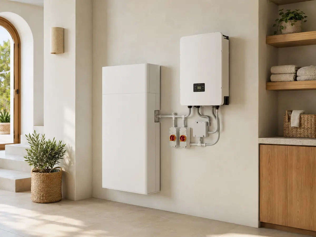 Wall-mounted battery storage in a Mediterranean villa